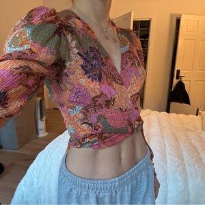 A.L.C. Multicolor Floral Wrap Blouse